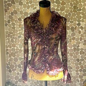 NWOT Carina ruffle blouse brown and eggplant- size S